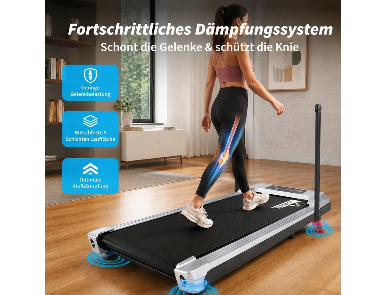 Ledklang Laufband Klappbares 4-in-1 Zuhause Büro Steigungsfunktion leise bis 10 km/h (Mit Armlehnen), LED-Display-Walking Pad, 0,6 PS (447 W), klappbar Bild 5
