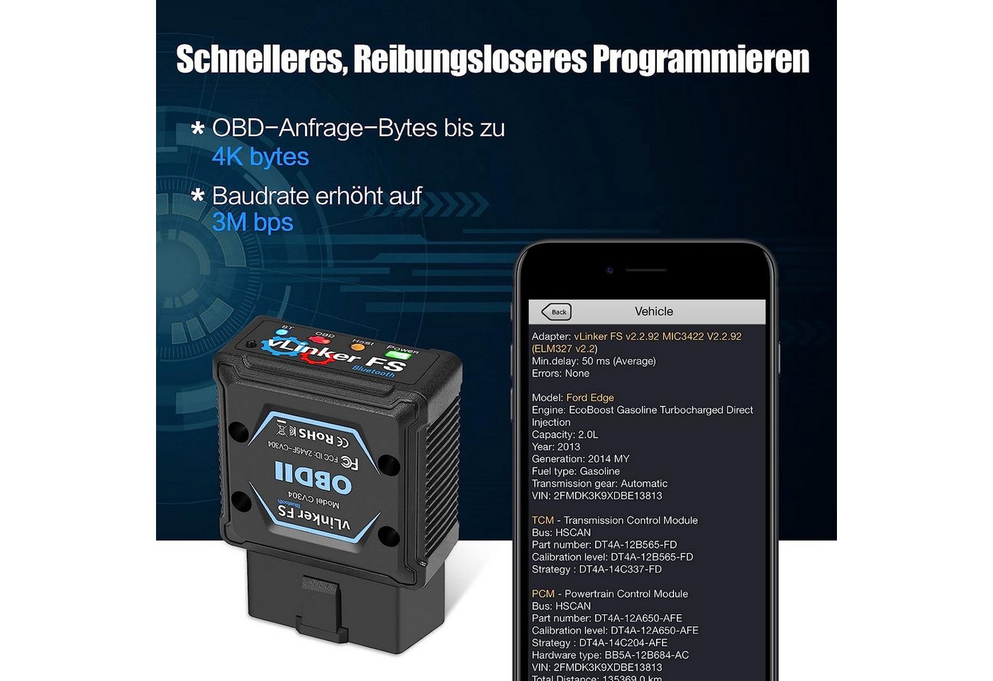 Vgate OBD2-Diagnosegerät Vgate vLinker FS Bluetooth OBD2 Diagnosegerät Adapter für iOS, Android Bild 2