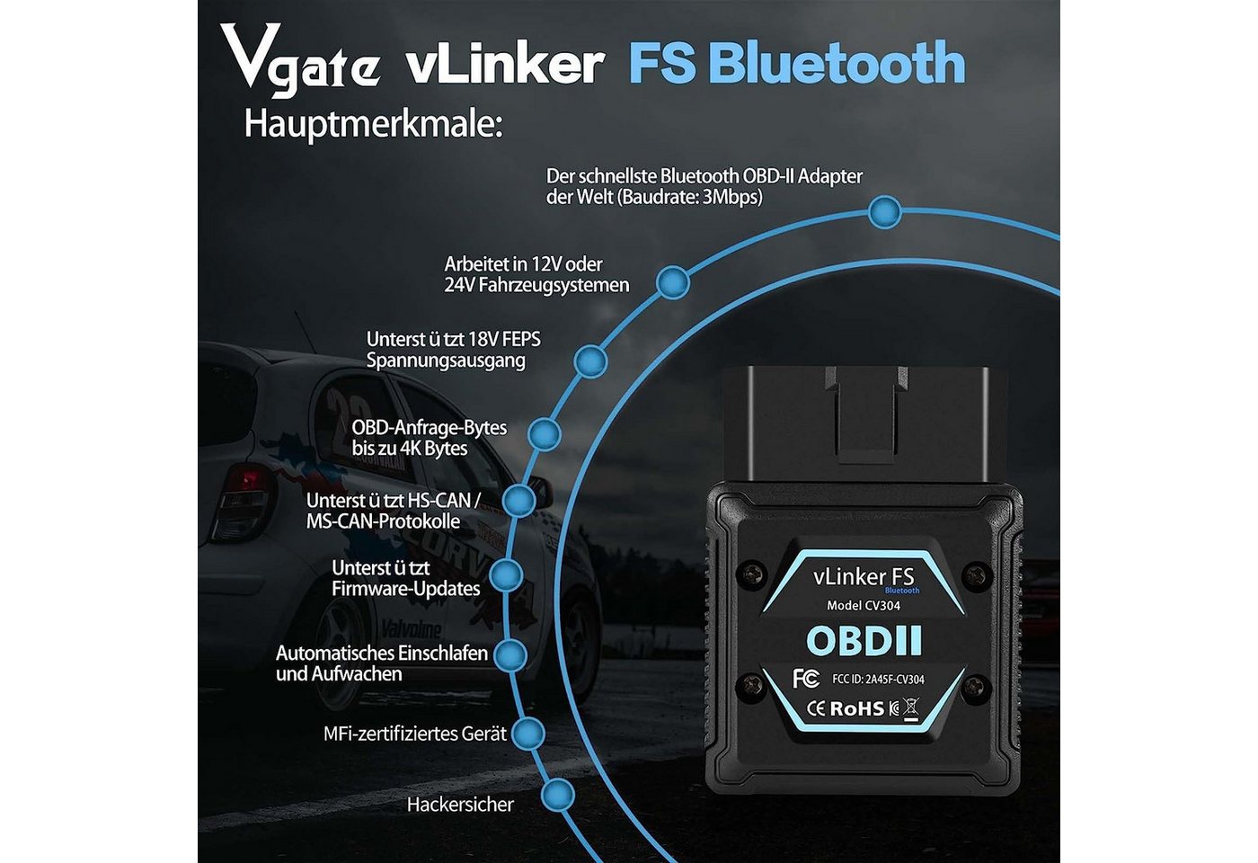 Vgate OBD2-Diagnosegerät Vgate vLinker FS Bluetooth OBD2 Diagnosegerät Adapter für iOS, Android Bild 3
