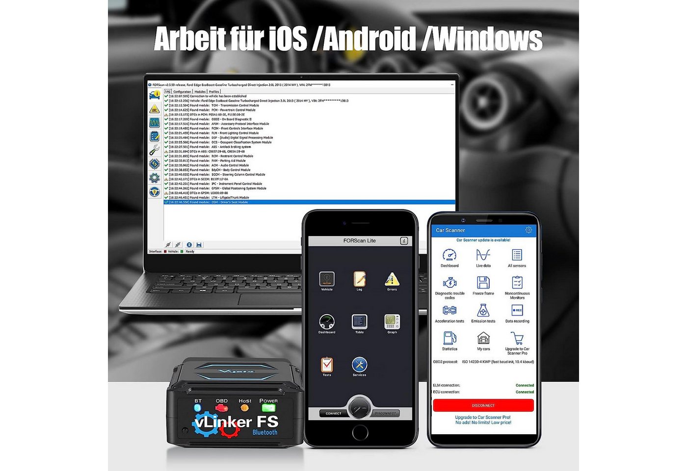 Vgate OBD2-Diagnosegerät Vgate vLinker FS Bluetooth OBD2 Diagnosegerät Adapter für iOS, Android Bild 5