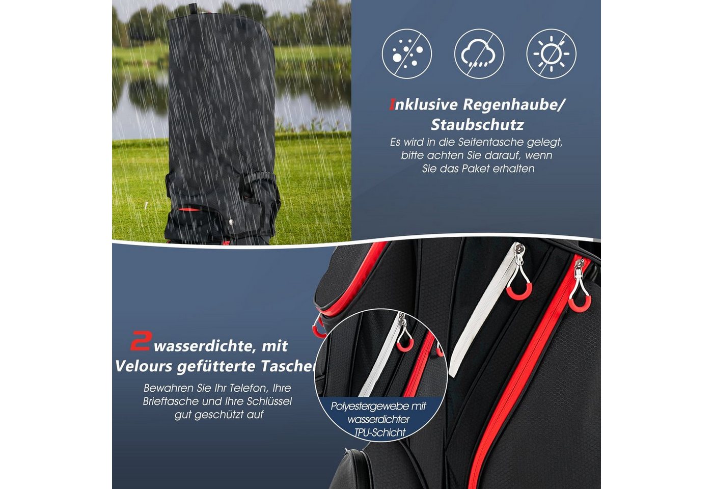 COSTWAY Golftrolley + Golfbag, 1-tlg., mit 8 Taschen & Getränkekühltasche Bild 2