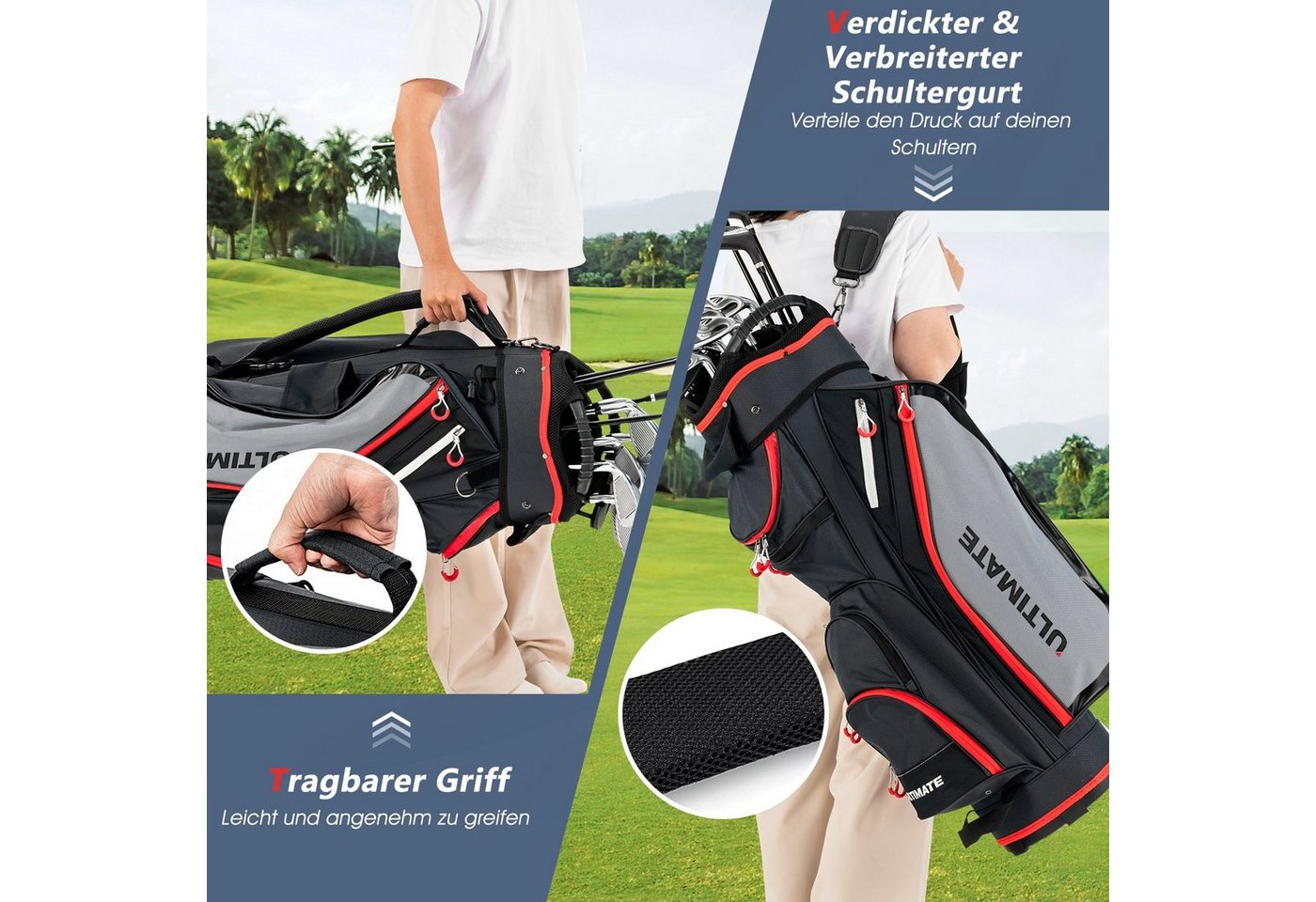 COSTWAY Golftrolley + Golfbag, 1-tlg., mit 8 Taschen & Getränkekühltasche Bild 3
