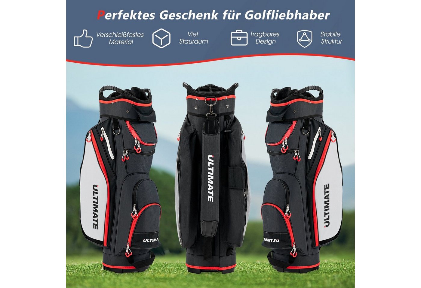 COSTWAY Golftrolley + Golfbag, 1-tlg., mit 8 Taschen & Getränkekühltasche Bild 4