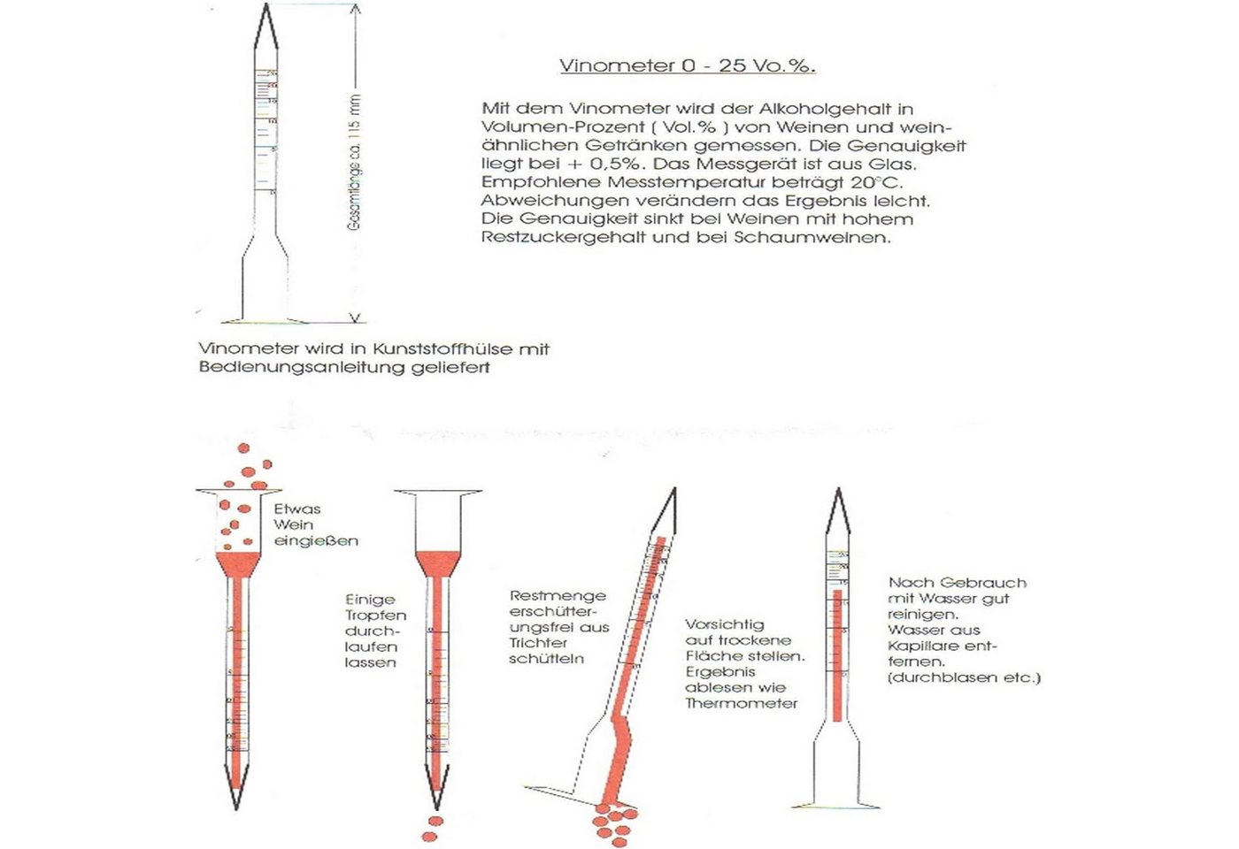Lantelme Weinthermometer Glas Vinometer und Gärrohr