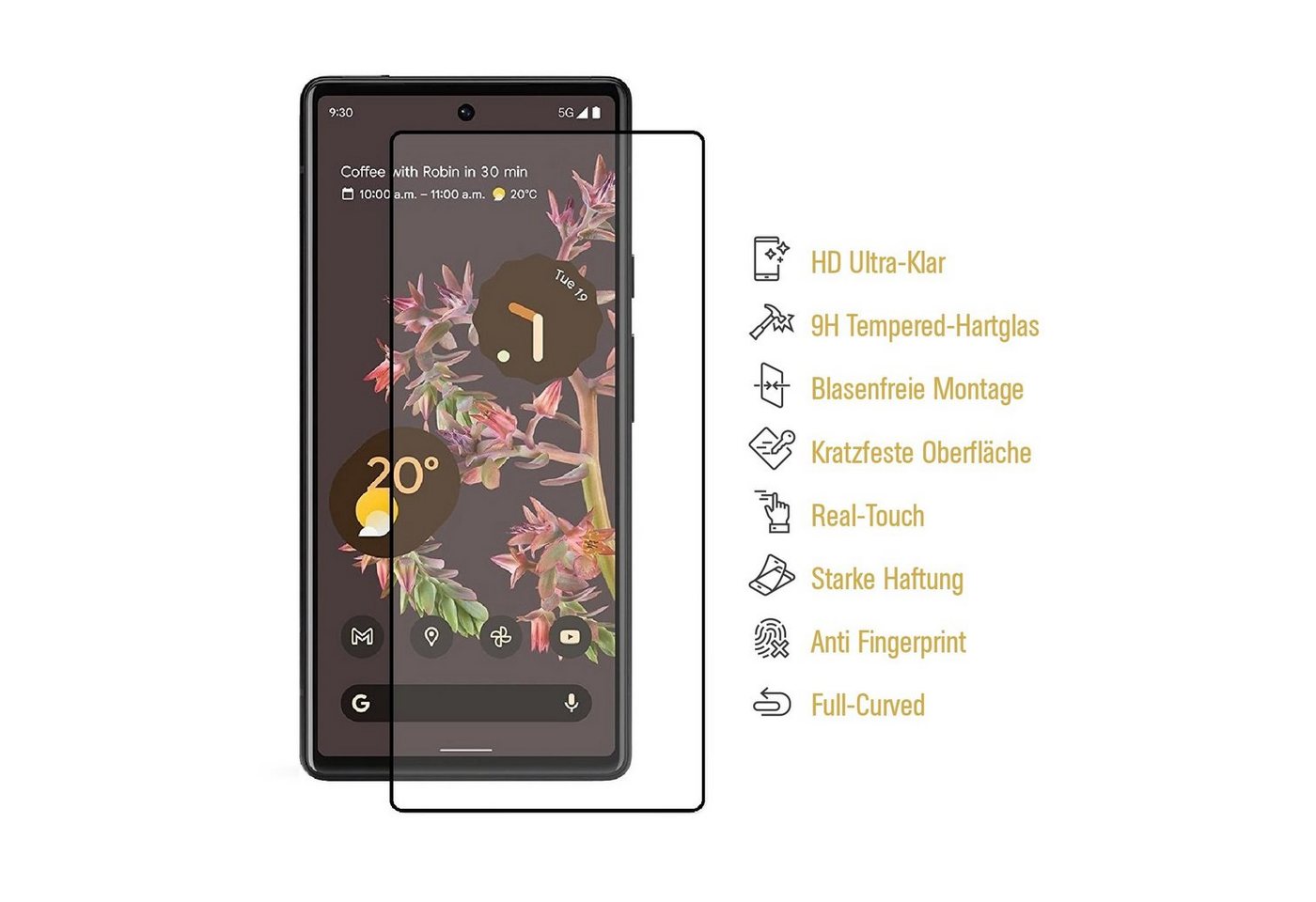 Protectorking Schutzfolie 1x 9H Panzerglas für Google Pixel 6a FULL COVER Displayschutz Schutzgl, (1-Stück), Displayschutzglas, Schutzglas Echtglas Tempered 9H Härte HD-KLAR