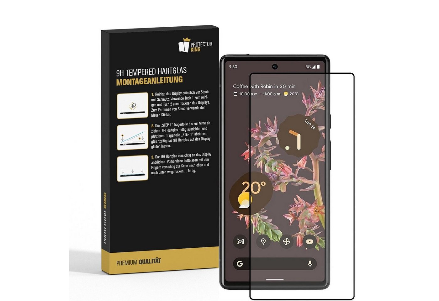 Protectorking Schutzfolie 1x 9H Panzerglas für Google Pixel 6a FULL COVER Displayschutz Schutzgl, (1-Stück), Displayschutzglas, Schutzglas Echtglas Tempered 9H Härte HD-KLAR Bild 2