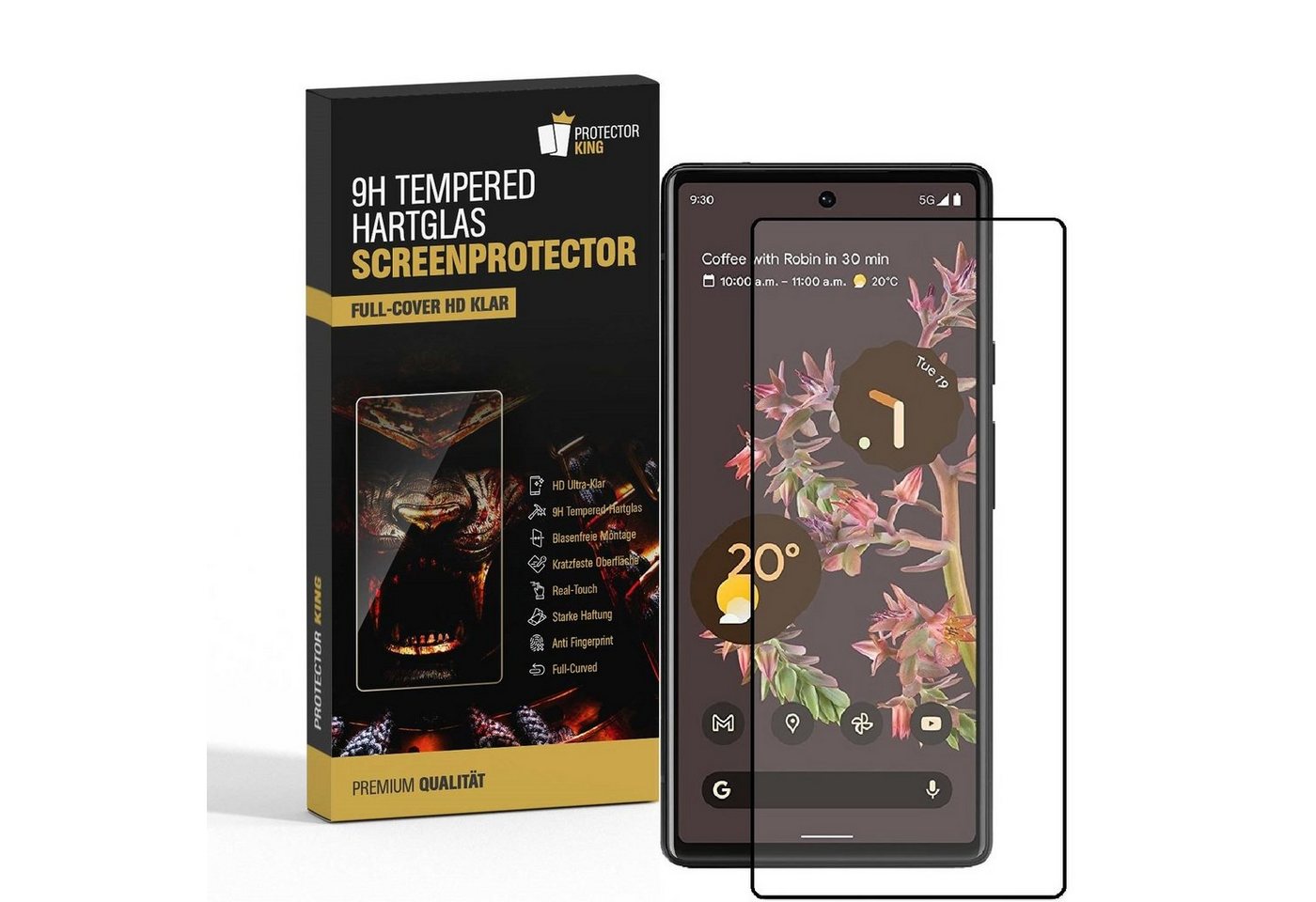 Protectorking Schutzfolie 1x 9H Panzerglas für Google Pixel 6a FULL COVER Displayschutz Schutzgl, (1-Stück), Displayschutzglas, Schutzglas Echtglas Tempered 9H Härte HD-KLAR Bild 4