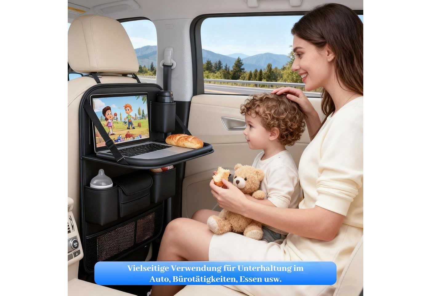 BlingBin Auto-Rückenlehnentasche Auto Tisch Kinder Rücksitz mit Faltbarem Tisch & Tablet-Halterung (1er Set, 1-tlg., 45 x 63,5cm), Auto Organizer Kinder,Kindersitz-Schutz für Reisen,Spielzeug & Snacks
