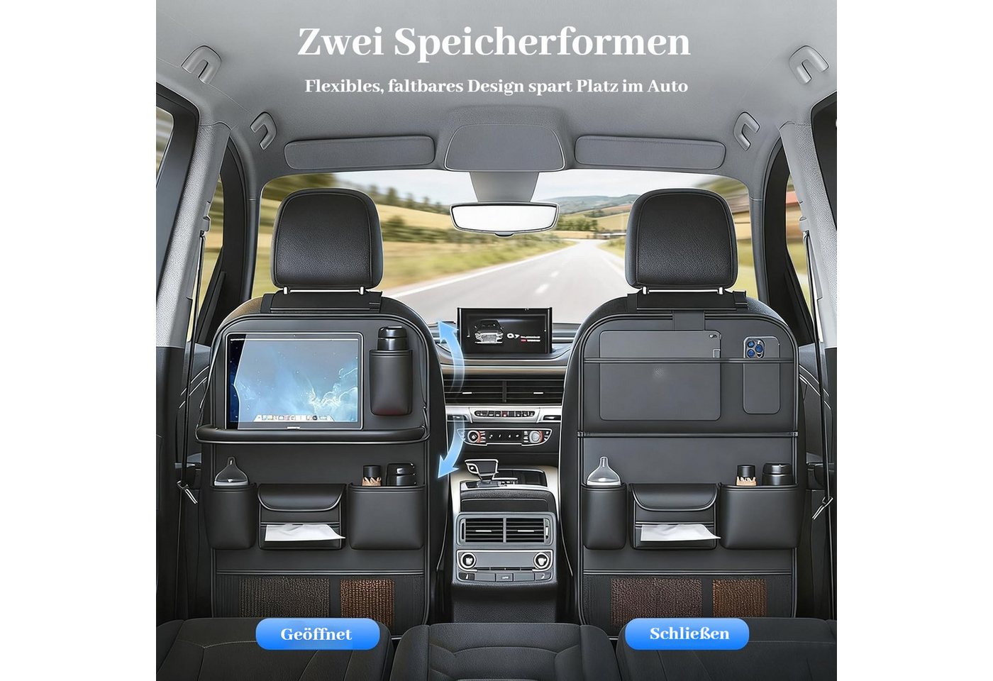 BlingBin Auto-Rückenlehnentasche Auto Tisch Kinder Rücksitz mit Faltbarem Tisch & Tablet-Halterung (1er Set, 1-tlg., 45 x 63,5cm), Auto Organizer Kinder,Kindersitz-Schutz für Reisen,Spielzeug & Snacks Bild 2