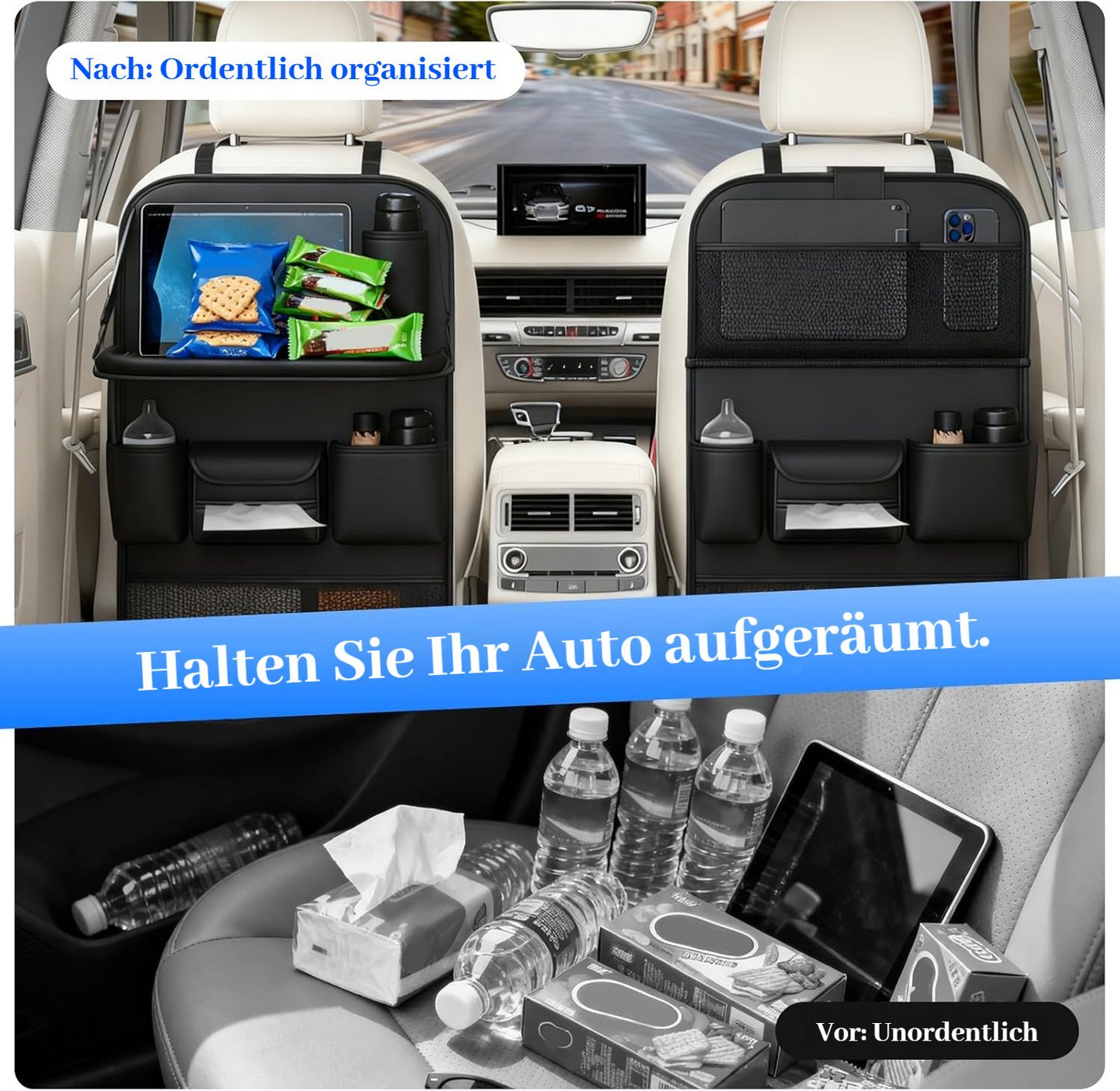 BlingBin Auto-Rückenlehnentasche Auto Tisch Kinder Rücksitz mit Faltbarem Tisch & Tablet-Halterung (1er Set, 1-tlg., 45 x 63,5cm), Auto Organizer Kinder,Kindersitz-Schutz für Reisen,Spielzeug & Snacks Bild 5