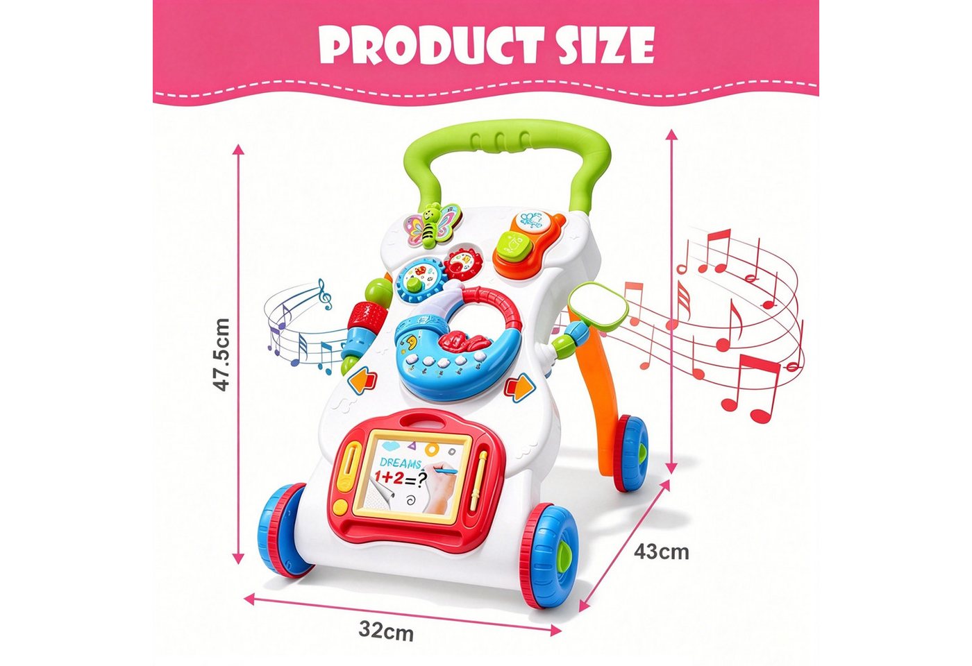 ibettertec Babywalker Lauflernwagen, Baby Walker Gehhilfe, Baby Laufwagen, Musik & Licht, (Kein Set, 1-tlg., Einzelprodukt, kein Set), Lauflernwagen mit Musik, Licht & einstellbarer Geschwindigkeit
