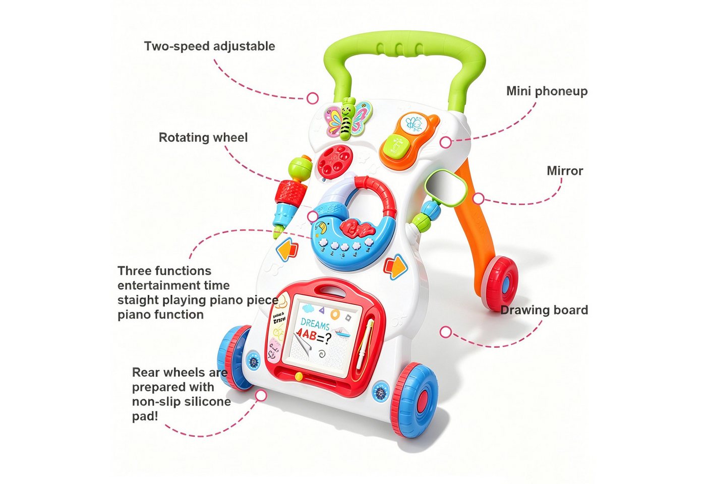 ibettertec Babywalker Lauflernwagen, Baby Walker Gehhilfe, Baby Laufwagen, Musik & Licht, (Kein Set, 1-tlg., Einzelprodukt, kein Set), Lauflernwagen mit Musik, Licht & einstellbarer Geschwindigkeit Bild 4