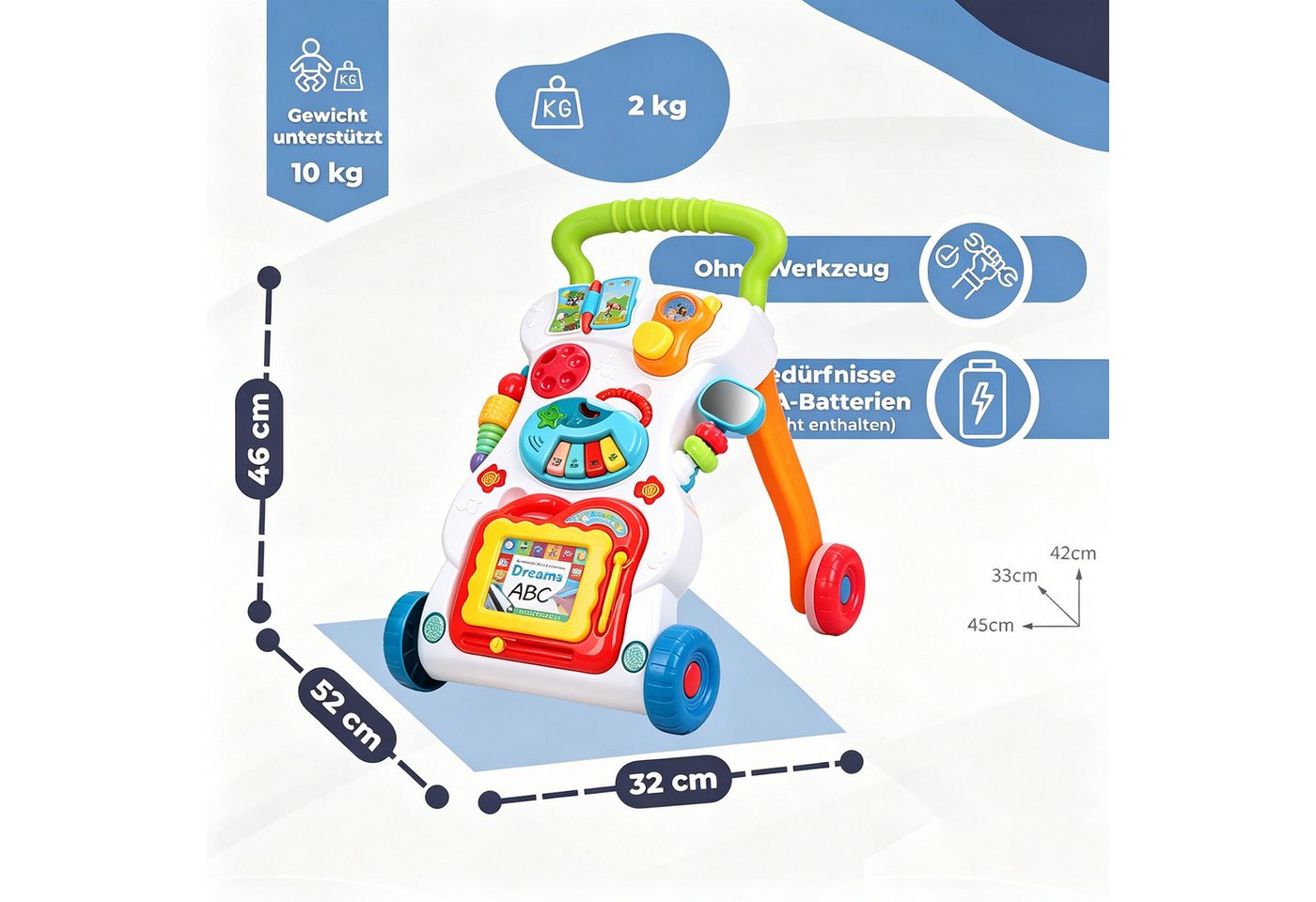ibettertec Babywalker Lauflernwagen, Baby Walker Gehhilfe, Baby Laufwagen, Musik & Licht, (Kein Set, 1-tlg., Einzelprodukt, kein Set), Lauflernwagen mit Musik, Licht & einstellbarer Geschwindigkeit Bild 5