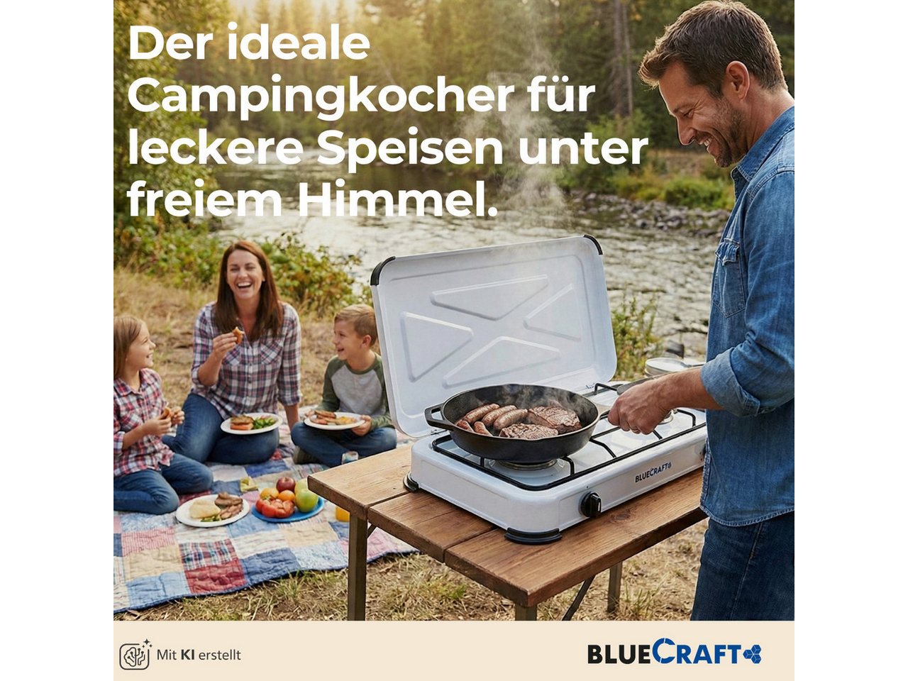BlueCraft Gaskocher Notfall Kocher Campingkocher 2 flammig 4,4 kW mit Gasflasche (leer), (mit Schlauch 100 cm und Gas Regler Druckminderer Gasherd Gas-Kochfeld), Notfall Kocher Stromausfall mit Propan Gasflasche 11kg ungefüllt-leer Bild 2