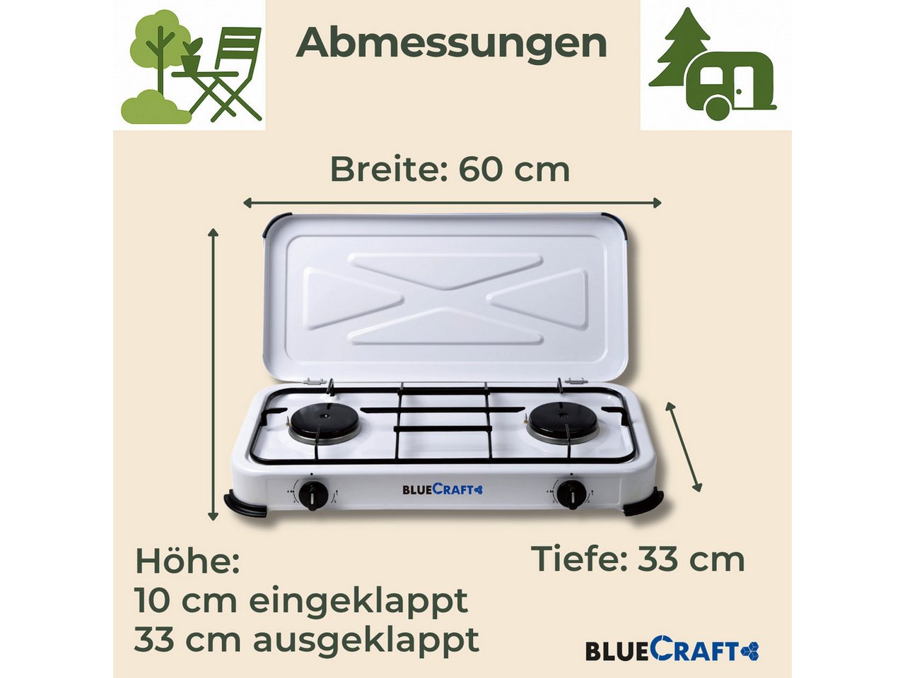 BlueCraft Gaskocher Notfall Kocher Campingkocher 2 flammig 4,4 kW mit Gasflasche (leer), (mit Schlauch 100 cm und Gas Regler Druckminderer Gasherd Gas-Kochfeld), Notfall Kocher Stromausfall mit Propan Gasflasche 11kg ungefüllt-leer Bild 5