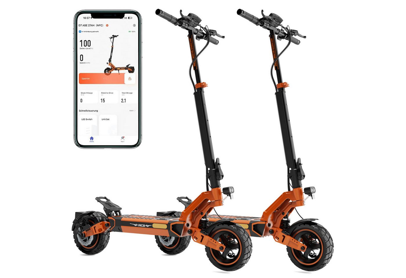 RCB E-Scooter D7 Ultra mit Straßenzulassung NFC Blinker App bis 100km Reichweite, 500 W, 20 km/h, 1600 W Peakleistung, bis 150 kg Gesamtmasse Bild 4