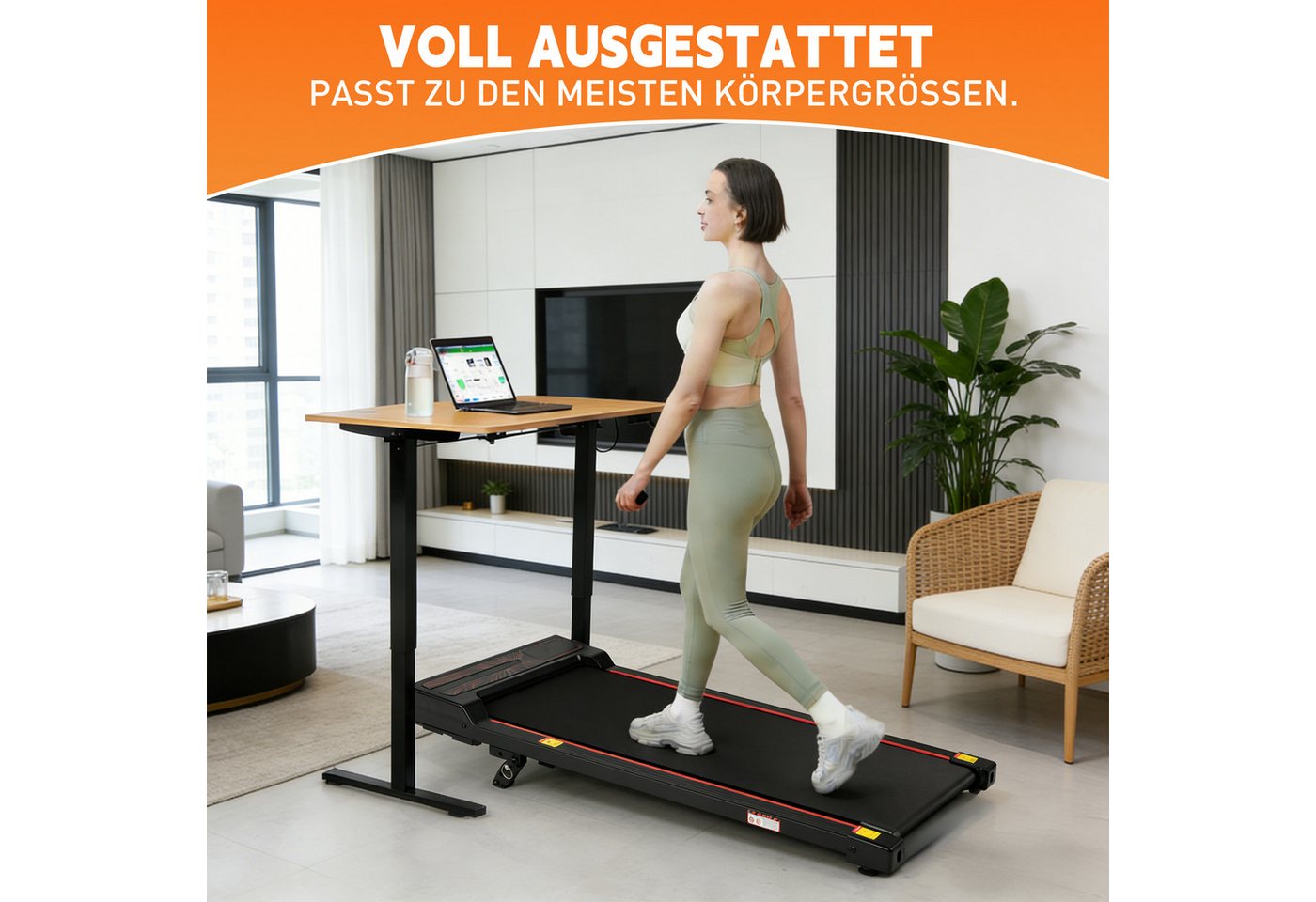Vankel Laufband Walking Pad Laufband, 0,65 PS, 1-6 km/h, 6 % Steigung, bis 110 kg (mit LED-Display & Fernbedienung), mit Steigung 6%, leise(Noise Bild 5