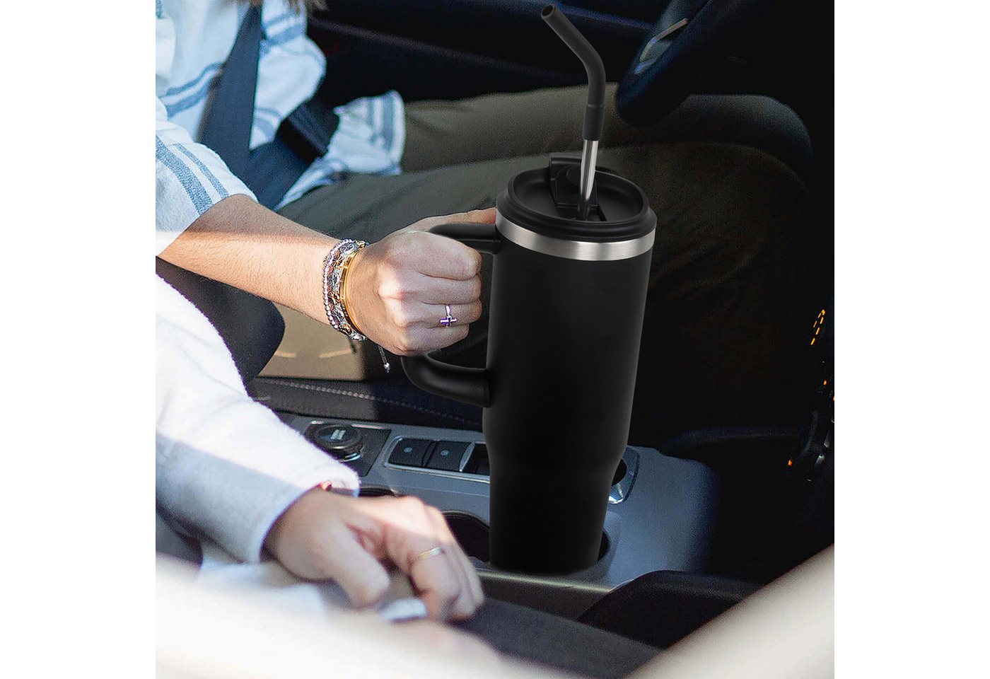 CALIYO Thermoflasche Thermobecher 1.08L Edelstahl BPA frei mit Strohhalm und Deckel, Langanhaltend kühl / warm spülmaschinenfest für Sport, Reisen Bild 5