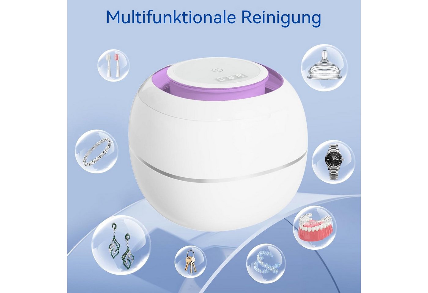 Topcony Ultraschallreiniger Ultraschallreinigungsgerät 42000Hz 180ml Tank für Zuhause Büro, Ultrasonic Cleaner für Zahnersatz, Retainer, Aligner Zahnschiene Bild 3