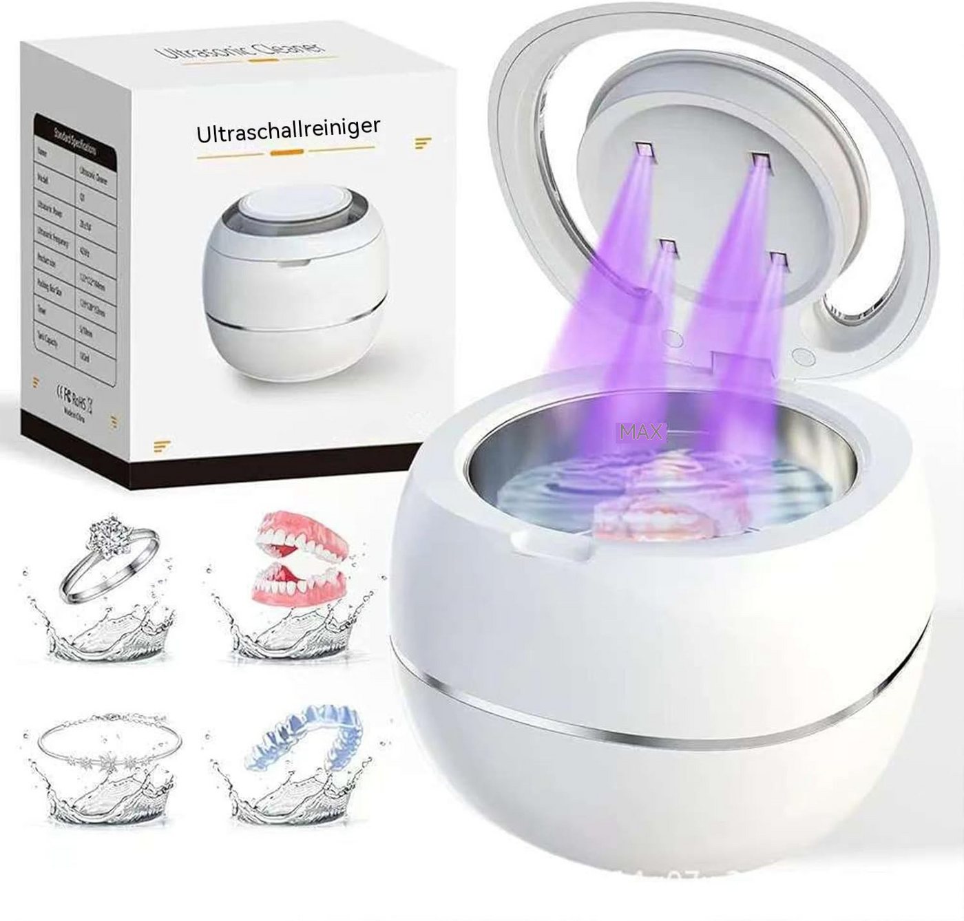 Topcony Ultraschallreiniger Ultraschallreinigungsgerät 42000Hz 180ml Tank für Zuhause Büro, Ultrasonic Cleaner für Zahnersatz, Retainer, Aligner Zahnschiene Bild 4