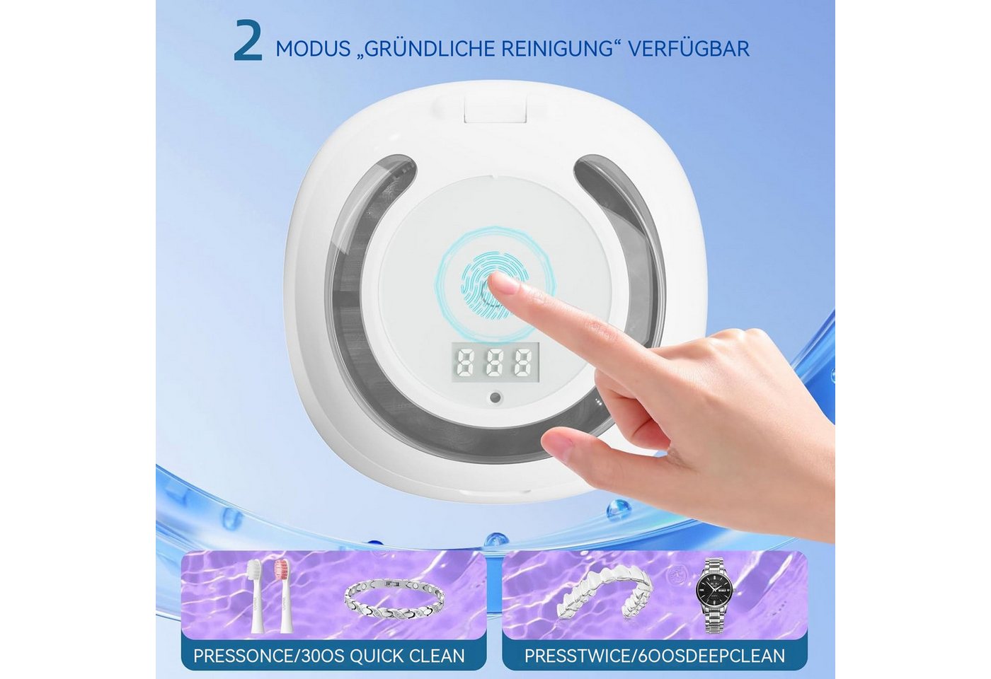 Topcony Ultraschallreiniger Ultraschallreinigungsgerät 42000Hz 180ml Tank für Zuhause Büro, Ultrasonic Cleaner für Zahnersatz, Retainer, Aligner Zahnschiene Bild 5