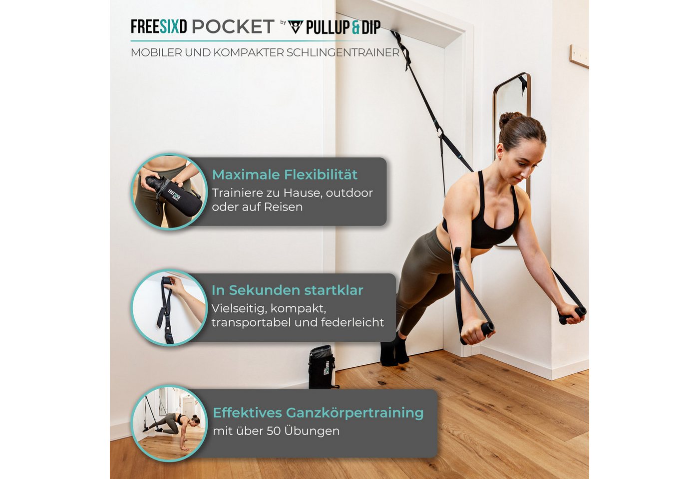 Pullup & Dip Schlingentrainer FREESIXD Pocket - Mobiler mini Schlingentrainer für indoor & outdoor