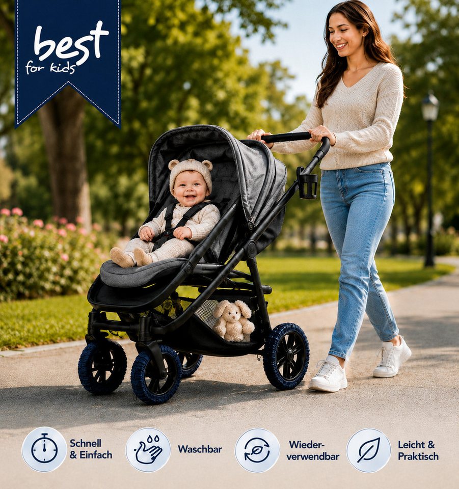 Best for Home Fußsack Reifenschutzhülle für Kinderwagen – 4er Set Schwenkräder (Radabdeckungs-Set, 4-tlg., 4 Radabdeckungen für Kinderwagenräder), elastische Ränder, schützt vor Schmutz, Kratzern und Abnutzung Bild 3