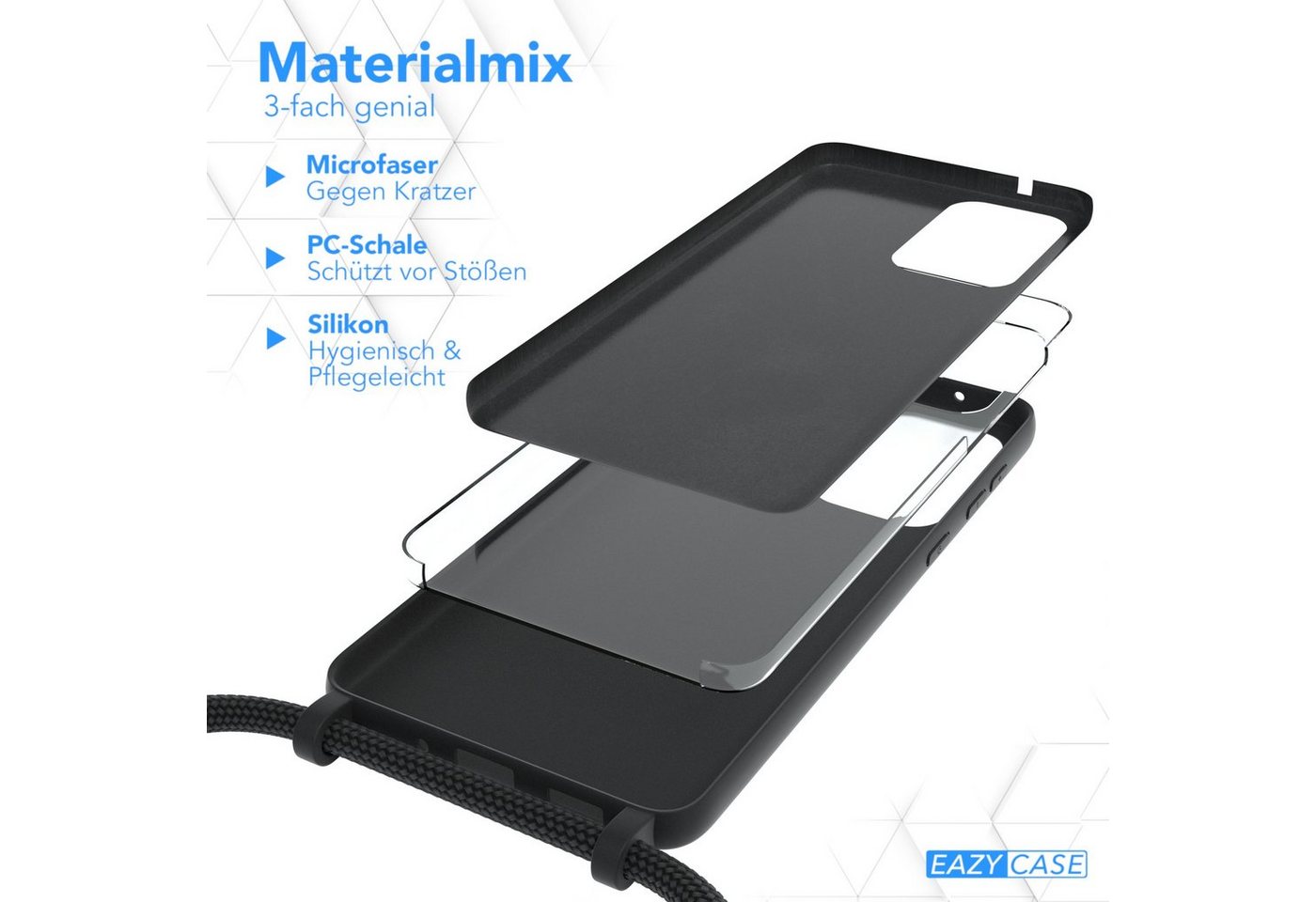 EAZY CASE Handykette Silikon Kette für Samsung Galaxy A33 5G 6,4 Zoll, Kette zum Umhängen für Unterwegs Umhängeband Kordel Handyhülle Schwarz Bild 4