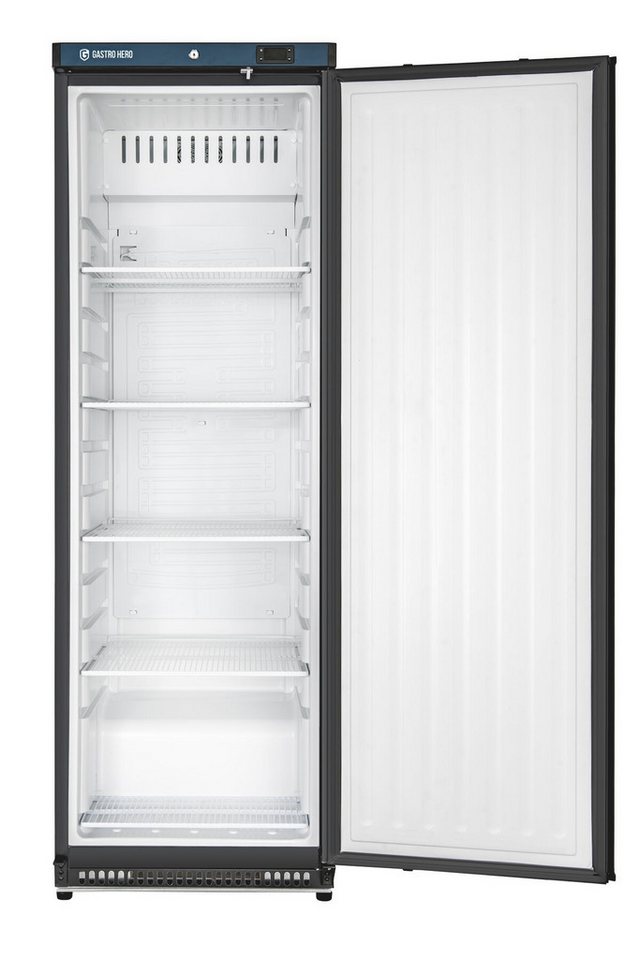 GastroHero Vollraumkühlschrank Lagerkühlschrank ECO 400 Schwarz 336 Liter Umluftkühlung LKSE400B, 187.5 cm hoch, 60 cm breit, schwarzes Gehäuse für moderne Profiküchen und Lagerbereiche