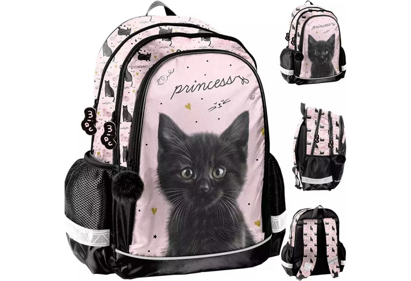 PASO Schulrucksack Paso Black Cat Schulrucksack für Mädchen Klasse 1-3 38 cm (1-tlg) Bild 3
