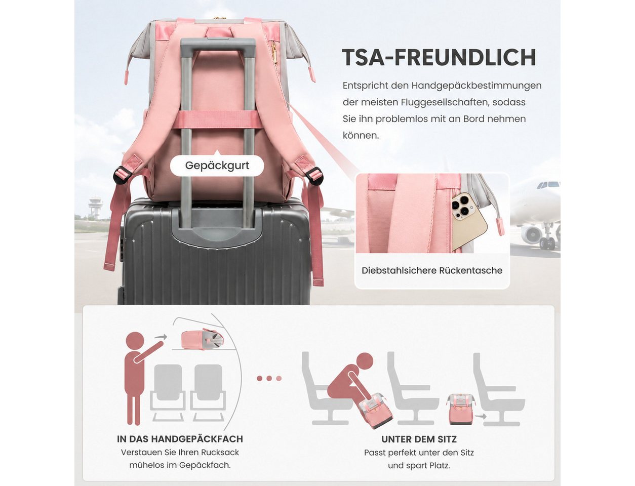 Toomoke Freizeitrucksack Laptop Rucksack 15,6 Zoll Damen Herren Business Reise Rucksack (Moderner Notebook Rucksack mit gepolstertem 15,6 Zoll Laptopfach, großem Stauraum, versteckter Sicherheitstasche, Kofferband), ideal für Büro, Studium, Geschäftsreisen und Alltag Bild 3