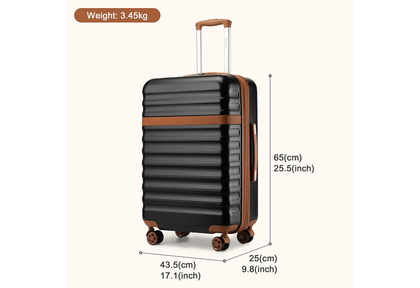 KONO Kofferset, Hartschalenkoffer (55/65/75 cm)+20L Kabinenrucksack (40x30x20 cm), (2 tlg) Bild 3