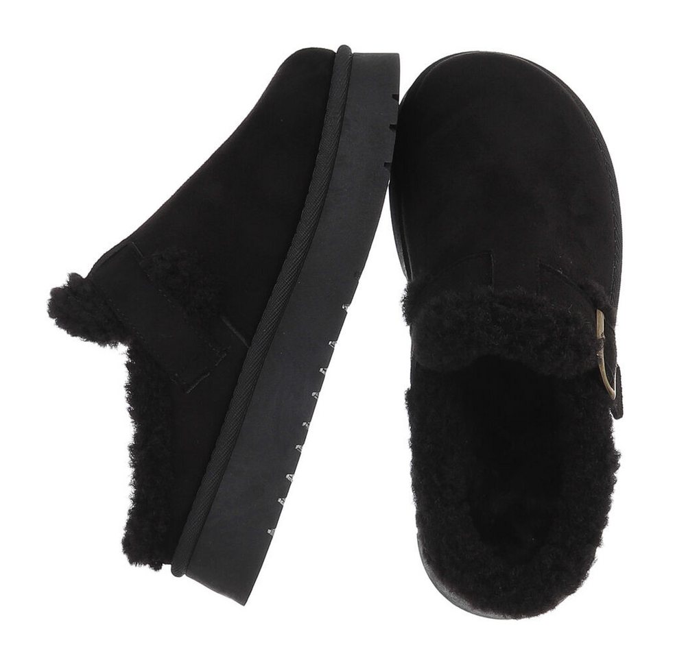 Ital-Design Damen Clog mit Fellfutter und Plateau-Sohle Snowboots (92392363) Flach Plateaustiefeletten in Schwarz Bild 2