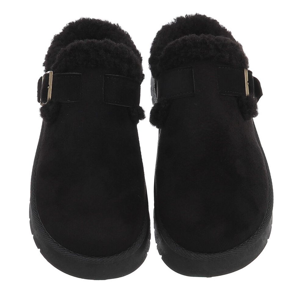Ital-Design Damen Clog mit Fellfutter und Plateau-Sohle Snowboots (92392363) Flach Plateaustiefeletten in Schwarz Bild 4