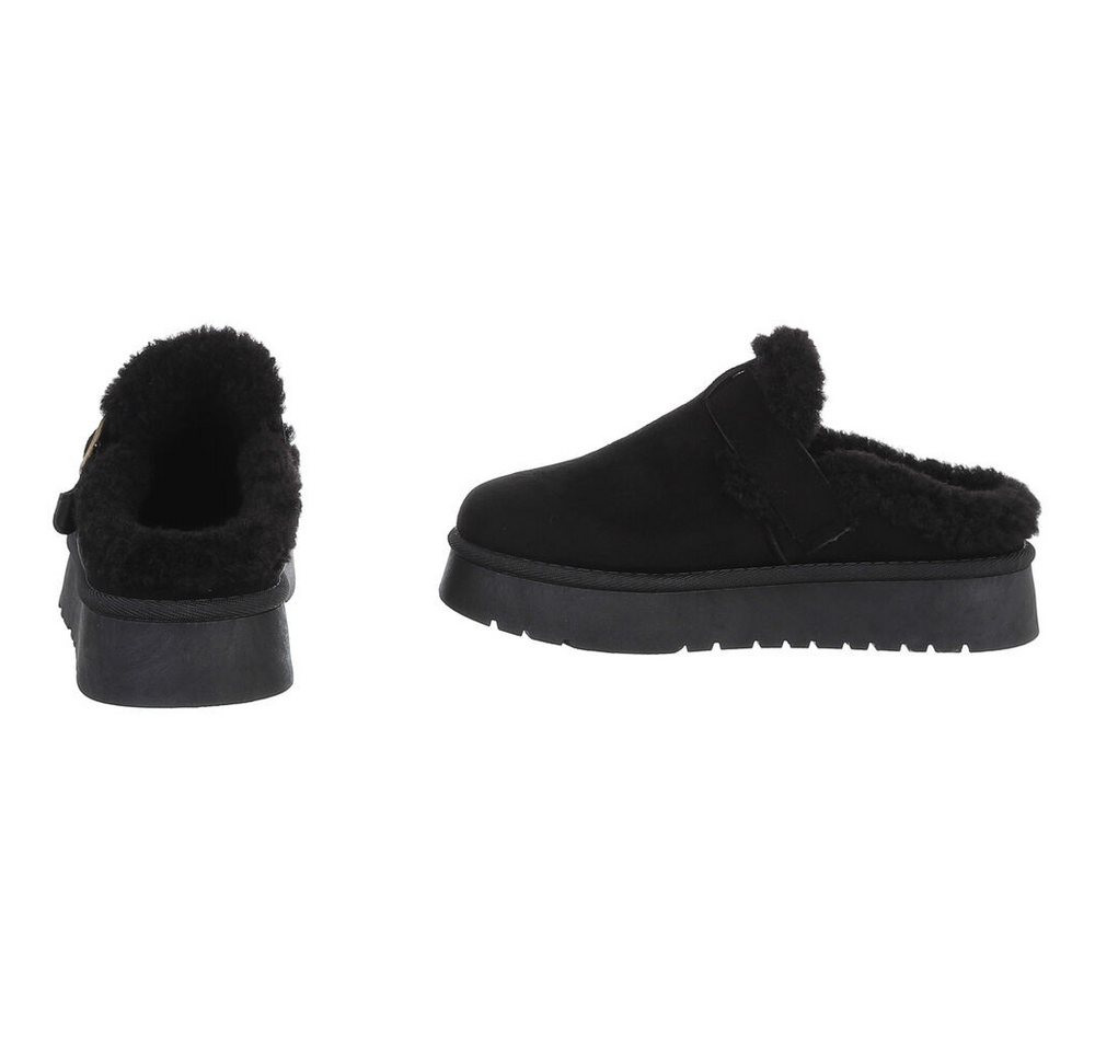 Ital-Design Damen Clog mit Fellfutter und Plateau-Sohle Snowboots (92392363) Flach Plateaustiefeletten in Schwarz Bild 5