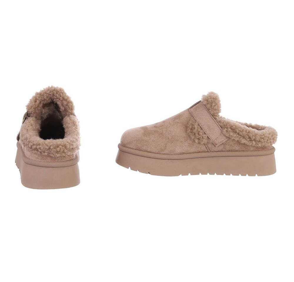 Ital-Design Damen Clog mit Fellfutter und Plateau-Sohle Snowboots (92392351) Flach Plateaustiefeletten in Hellbraun Bild 2