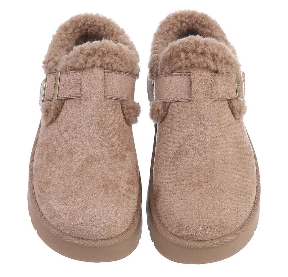 Ital-Design Damen Clog mit Fellfutter und Plateau-Sohle Snowboots (92392351) Flach Plateaustiefeletten in Hellbraun Bild 4