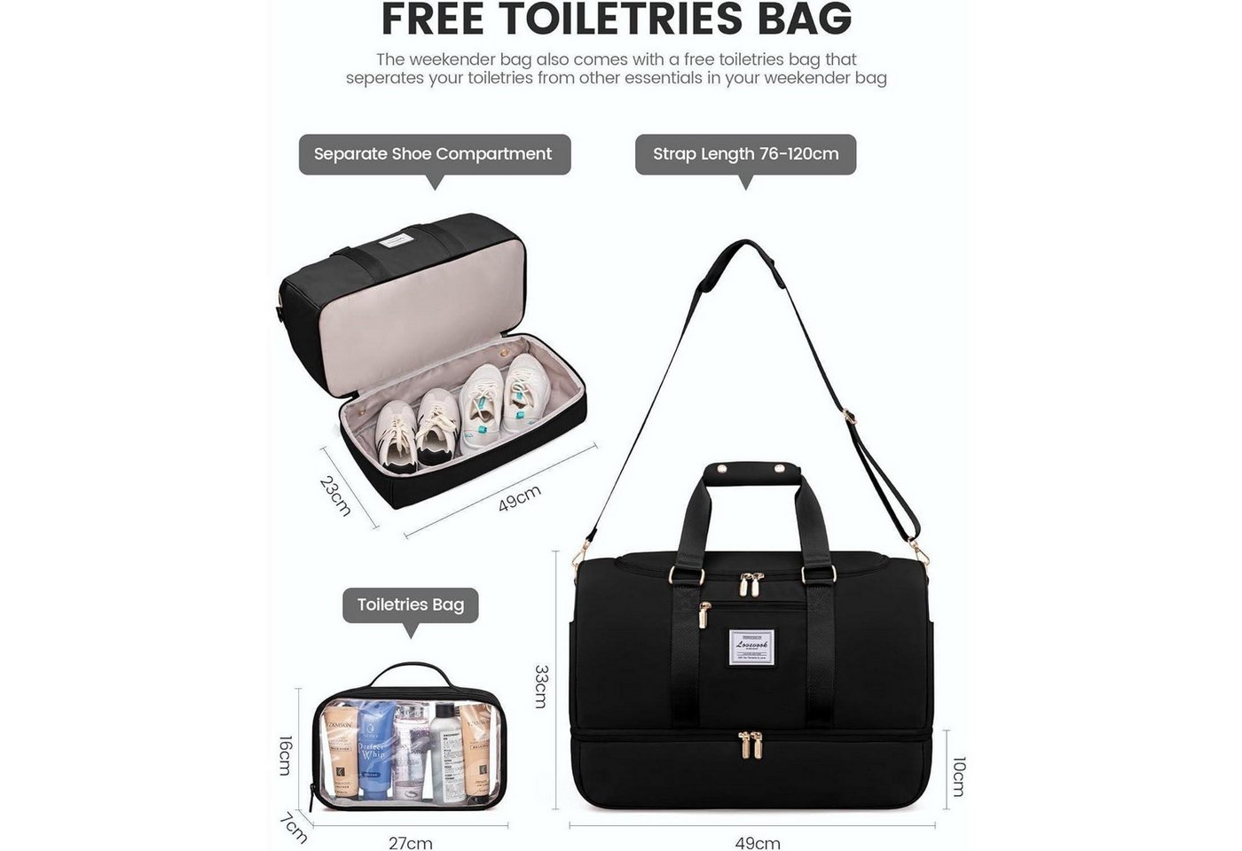 LuxusKollektion Reisetasche Sporttasche Damen Weekender Reisetasche mit Schuhfach Nassfach 35-40L Bild 2