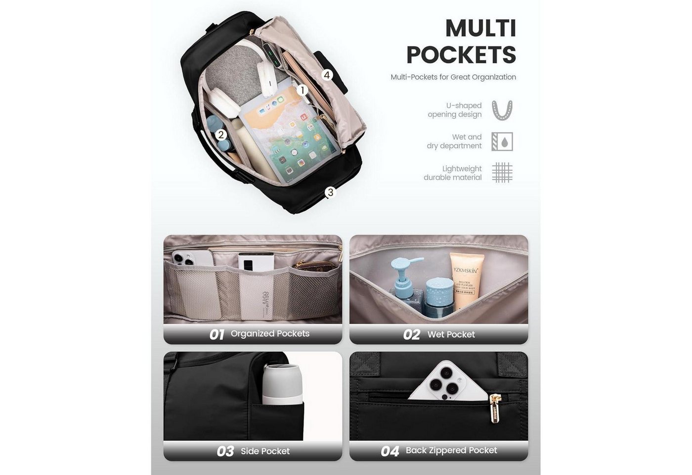 LuxusKollektion Reisetasche Sporttasche Damen Weekender Reisetasche mit Schuhfach Nassfach 35-40L Bild 4