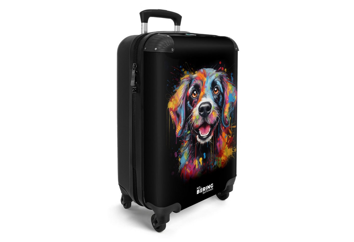 NoBoringSuitcases.com© Hartschalen-Trolley Hund als bunte Graffiti-Kunst 55x35x20cm, Reisetasche mit Rollen, Koffer Handgepäck Flugzeug
