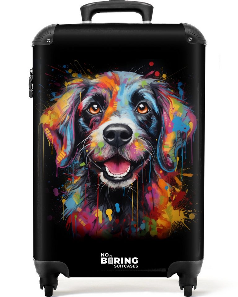 NoBoringSuitcases.com© Hartschalen-Trolley Hund als bunte Graffiti-Kunst 55x35x20cm, Reisetasche mit Rollen, Koffer Handgepäck Flugzeug Bild 2