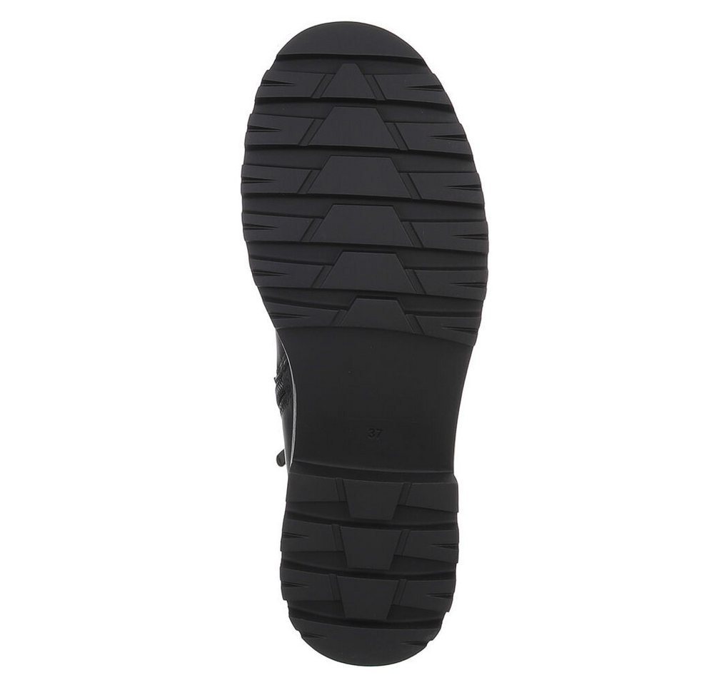 Ital-Design Damen Schnürstiefel mit Profilsohle und Reißverschluss Snowboots (92299802) Blockabsatz Plateaustiefeletten in Schwarz