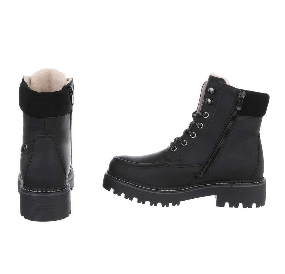 Ital-Design Damen Schnürstiefel mit Profilsohle und Reißverschluss Snowboots (92299802) Blockabsatz Plateaustiefeletten in Schwarz Bild 3