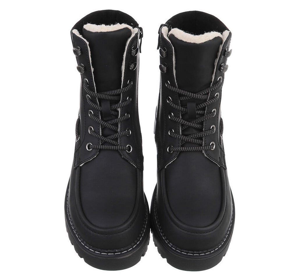 Ital-Design Damen Schnürstiefel mit Profilsohle und Reißverschluss Snowboots (92299802) Blockabsatz Plateaustiefeletten in Schwarz Bild 4