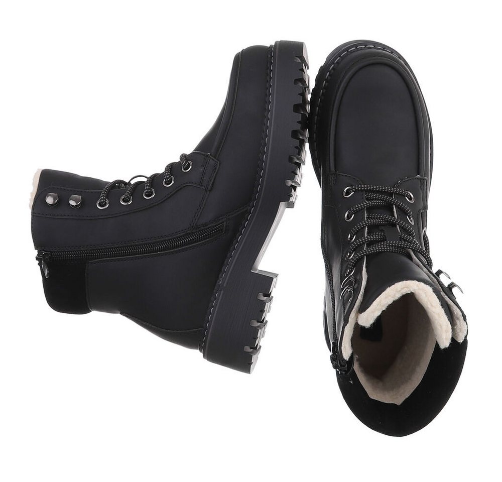Ital-Design Damen Schnürstiefel mit Profilsohle und Reißverschluss Snowboots (92299802) Blockabsatz Plateaustiefeletten in Schwarz Bild 5