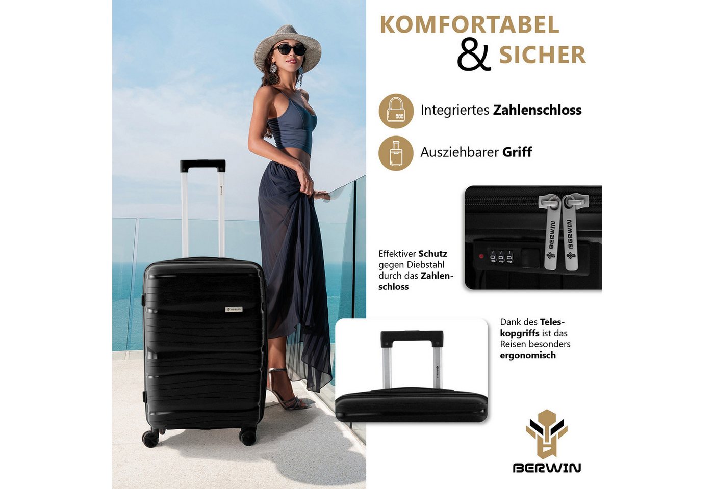 Berwin Trolleyset mit Beautycase Modell Torna Titan Schwarz, 4 Rollen, (Set, 4 tlg., MS-19806) Bild 2