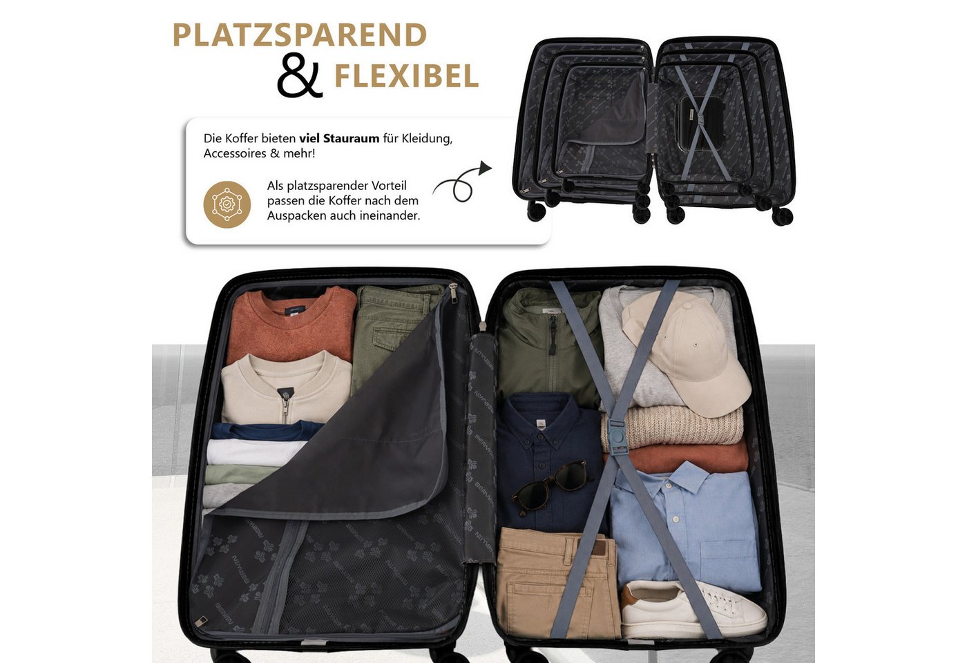 Berwin Trolleyset mit Beautycase Modell Torna Titan Schwarz, 4 Rollen, (Set, 4 tlg., MS-19806) Bild 3