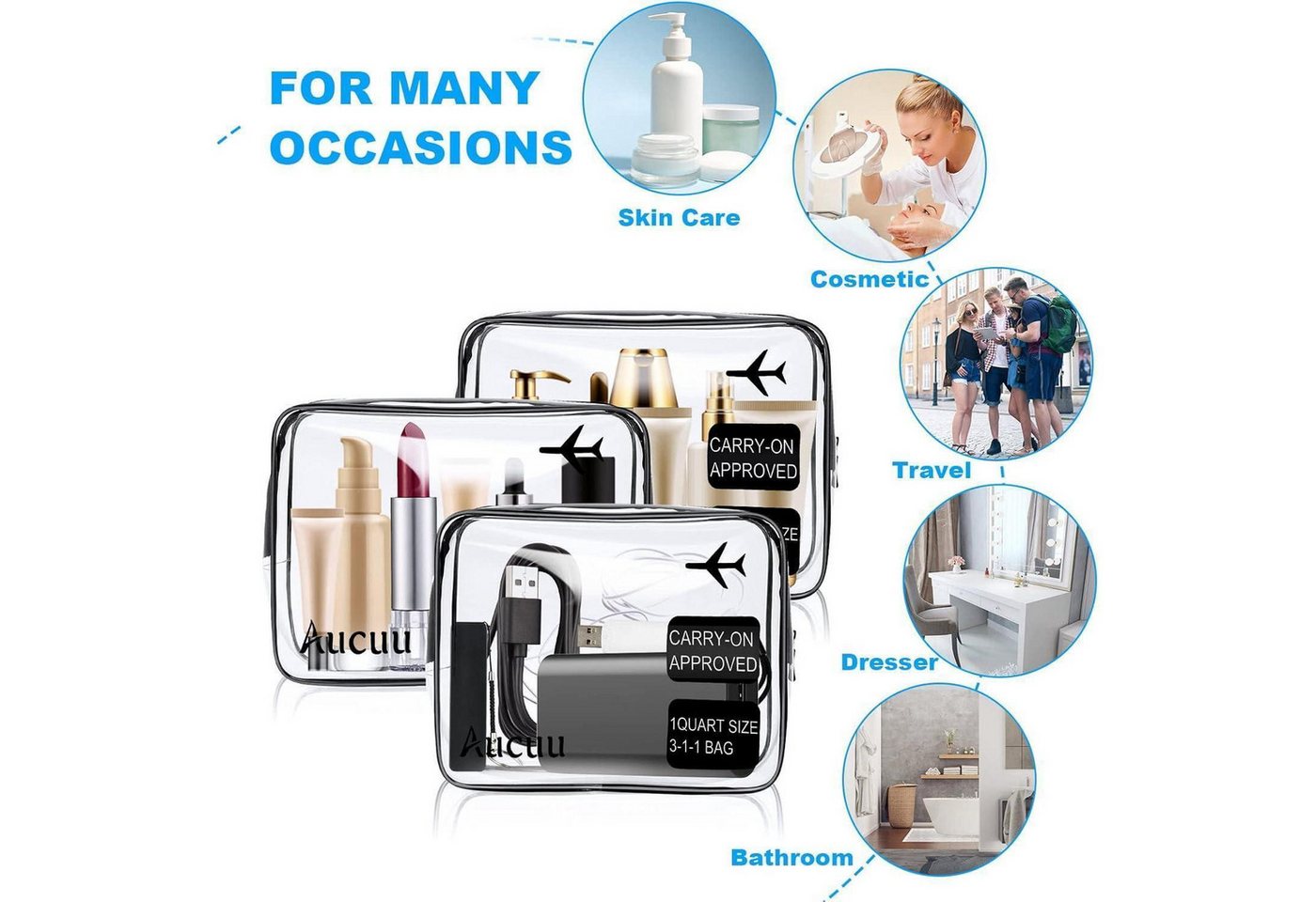 LuxusKollektion Kosmetiktasche Kulturtasche Transparent 2 Stück PVC Reise Make-up Taschen TSA