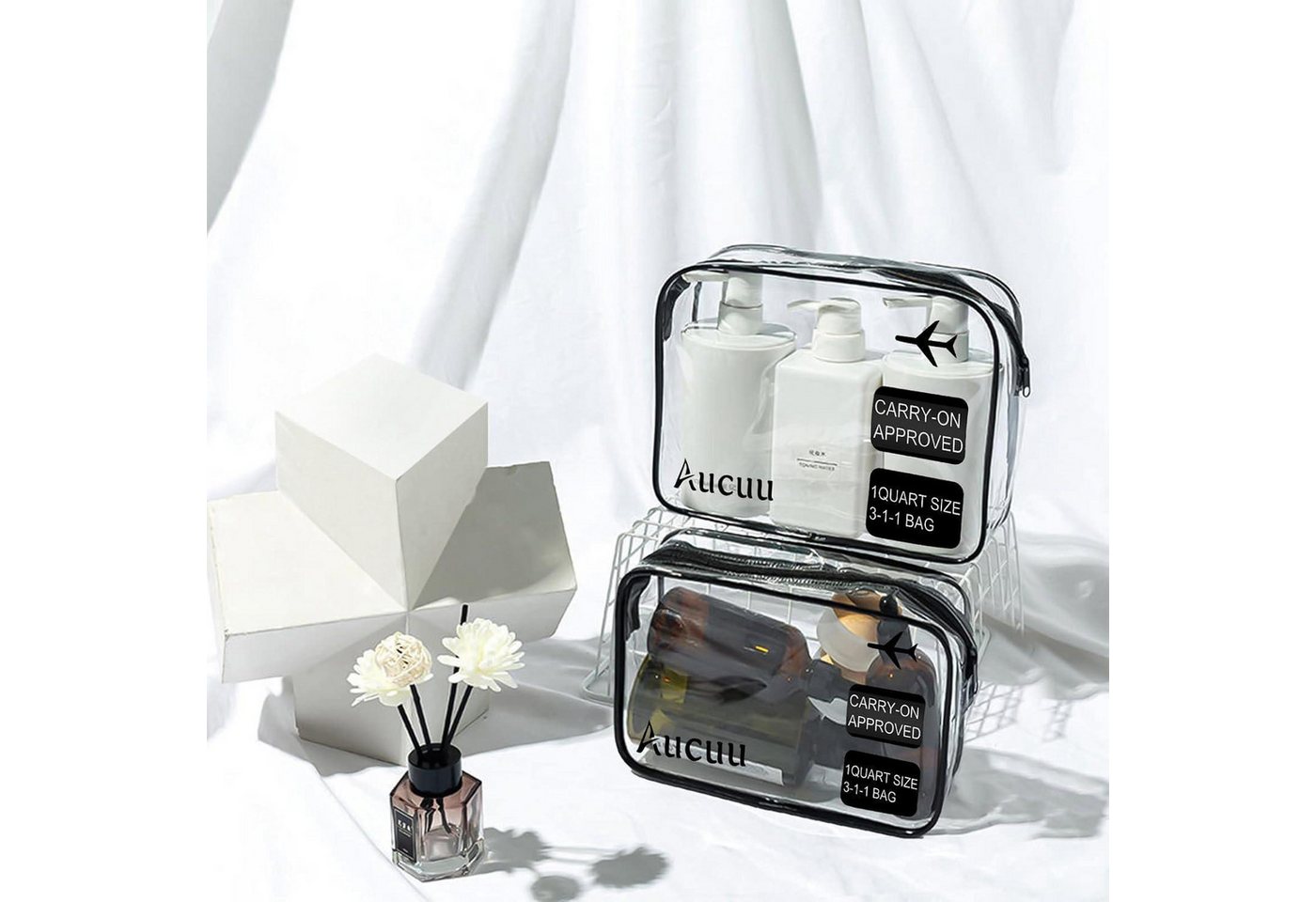 LuxusKollektion Kosmetiktasche Kulturtasche Transparent 2 Stück PVC Reise Make-up Taschen TSA Bild 3