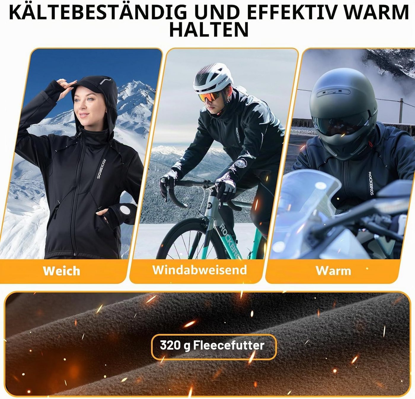 ROCKBROS Fahrradjacke Herren Thermo-Softshell Winterjacke winddicht wasserdicht Bild 2
